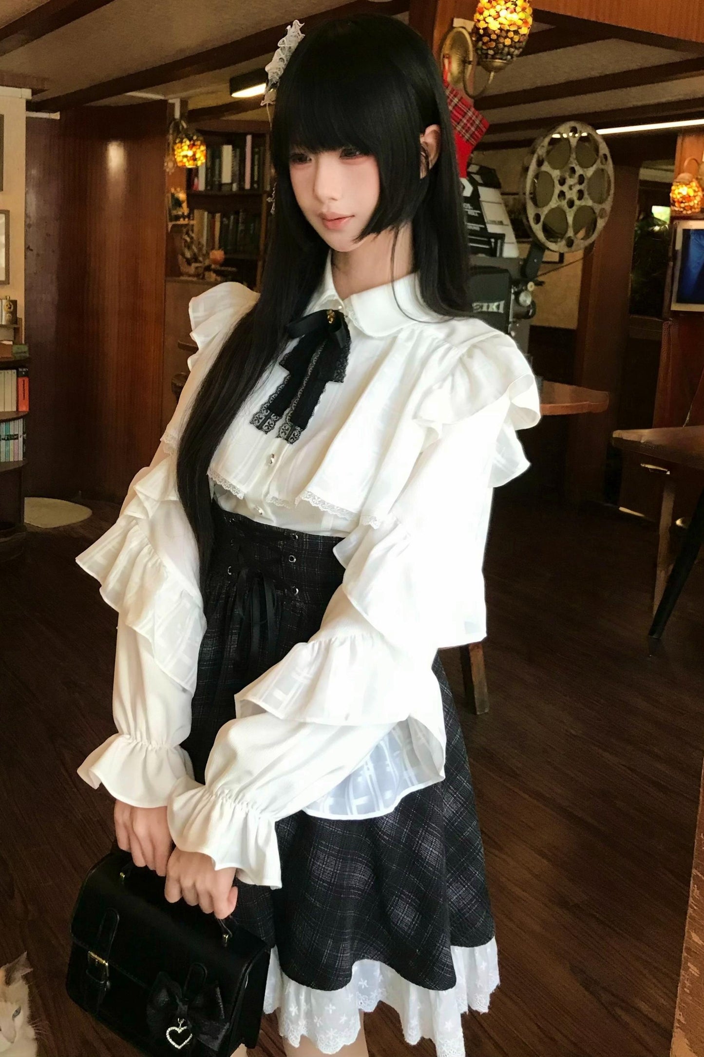 エレガント地雷レースブラウス+スカート