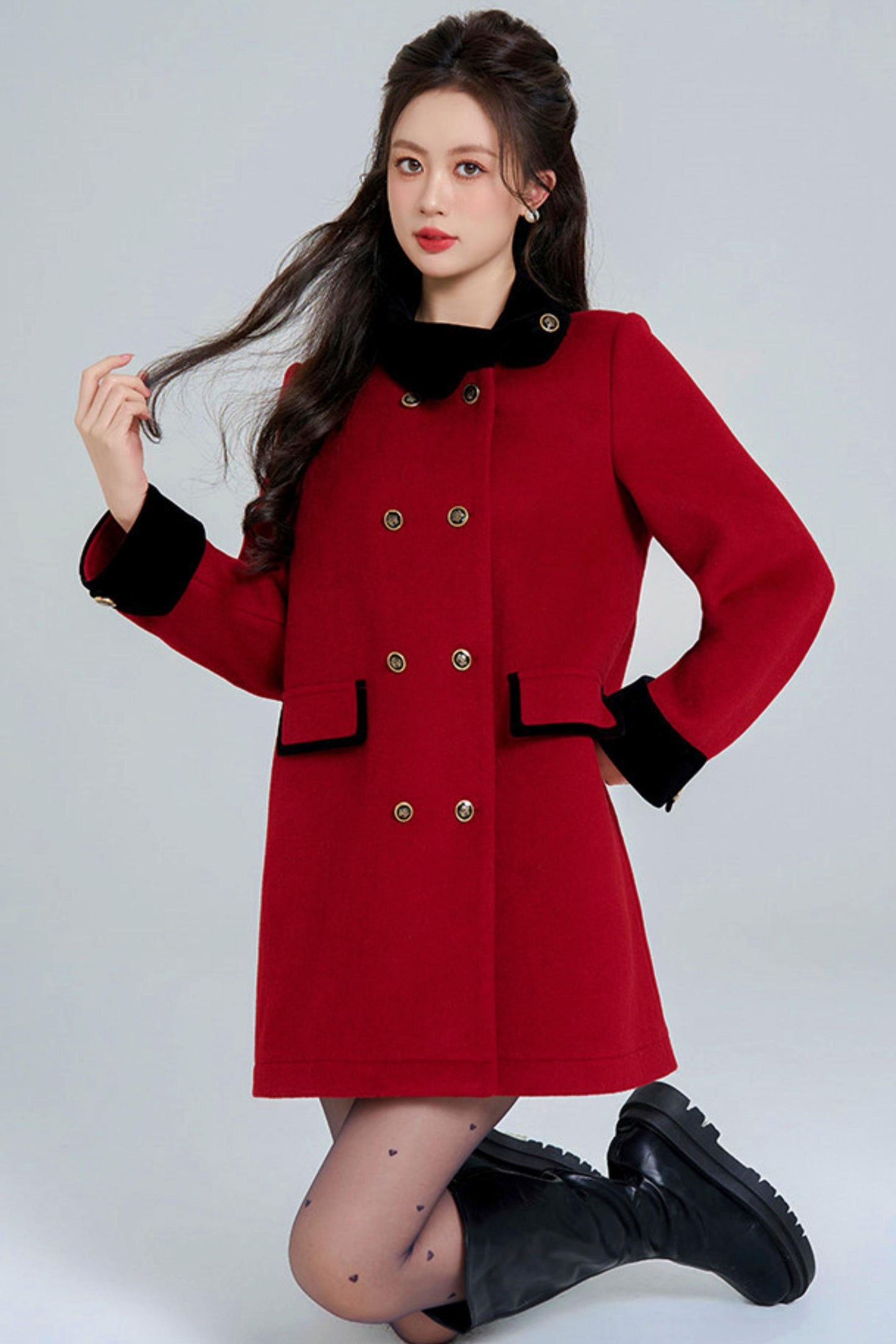 Red Retro Double-Breasted Coat