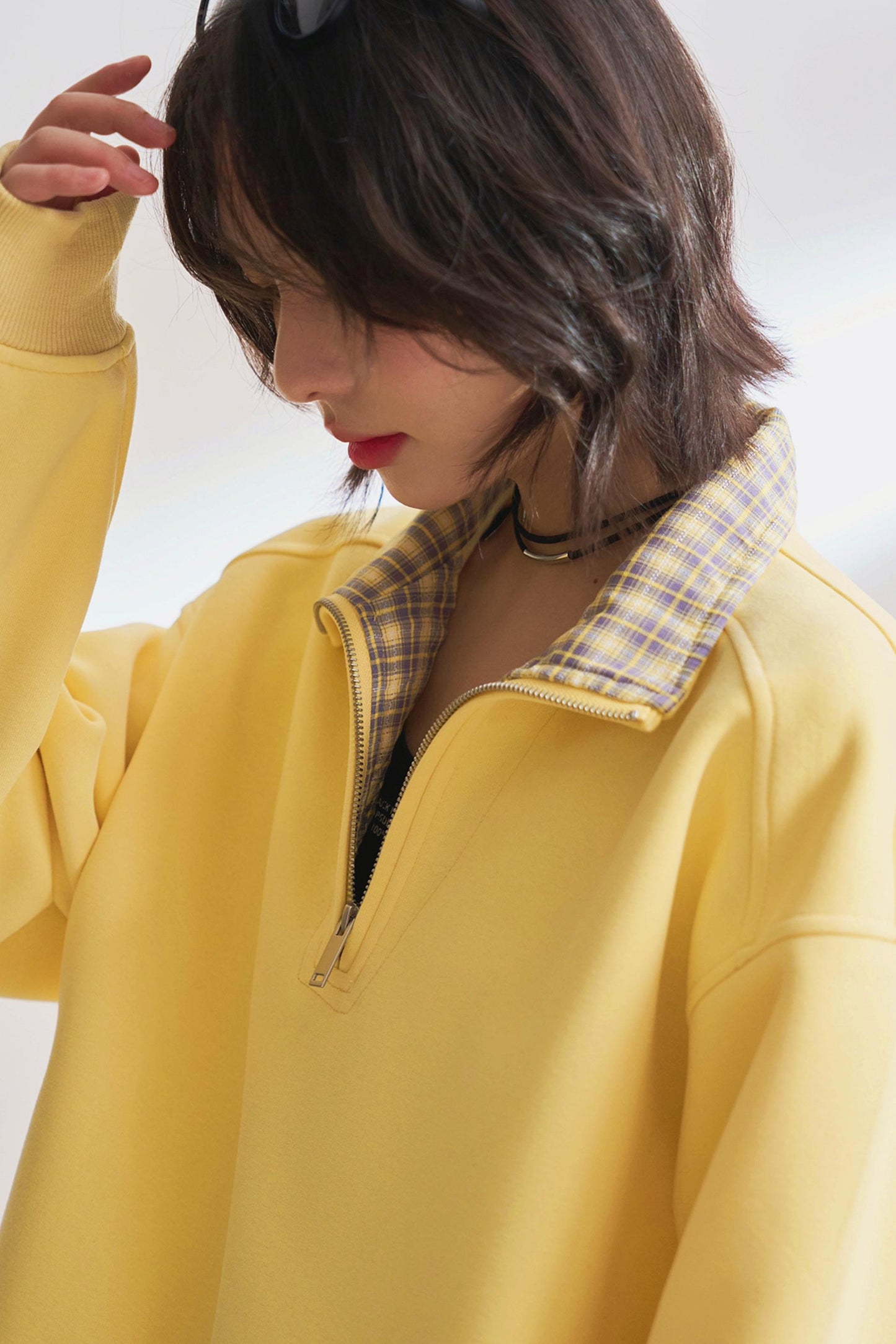 カジュアルハーフジップチェックスウェット