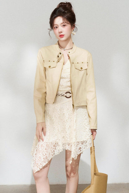 Khaki Denim Cropped Jacket