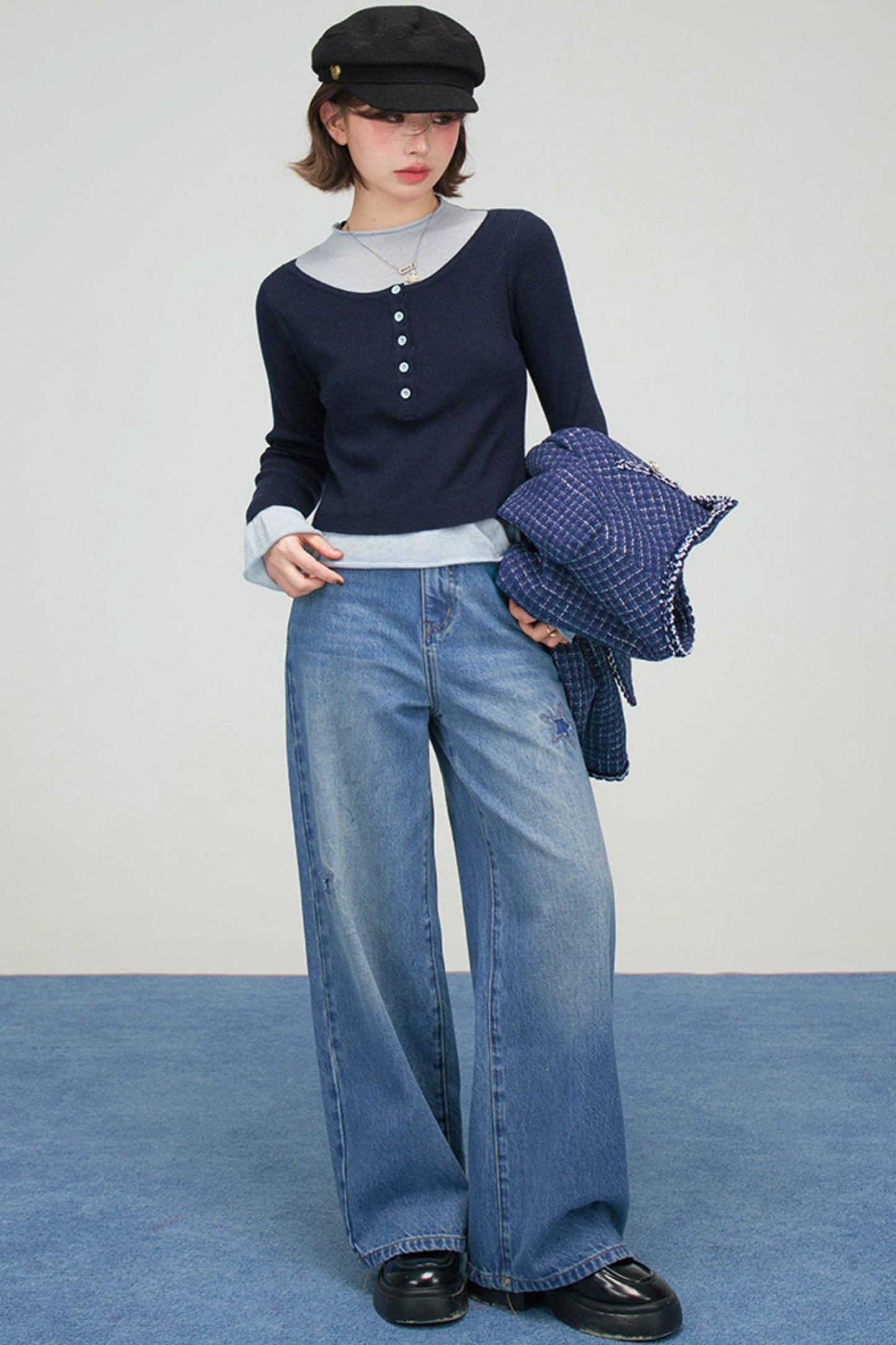 フロストブルースターパッチデニムパンツ