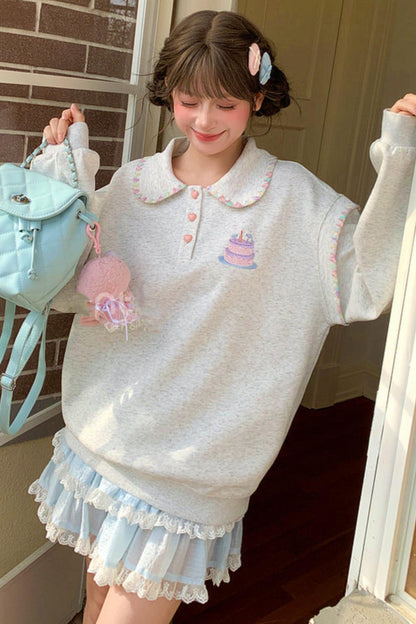 Mori Embroidery Doll Collar Sweatshirt