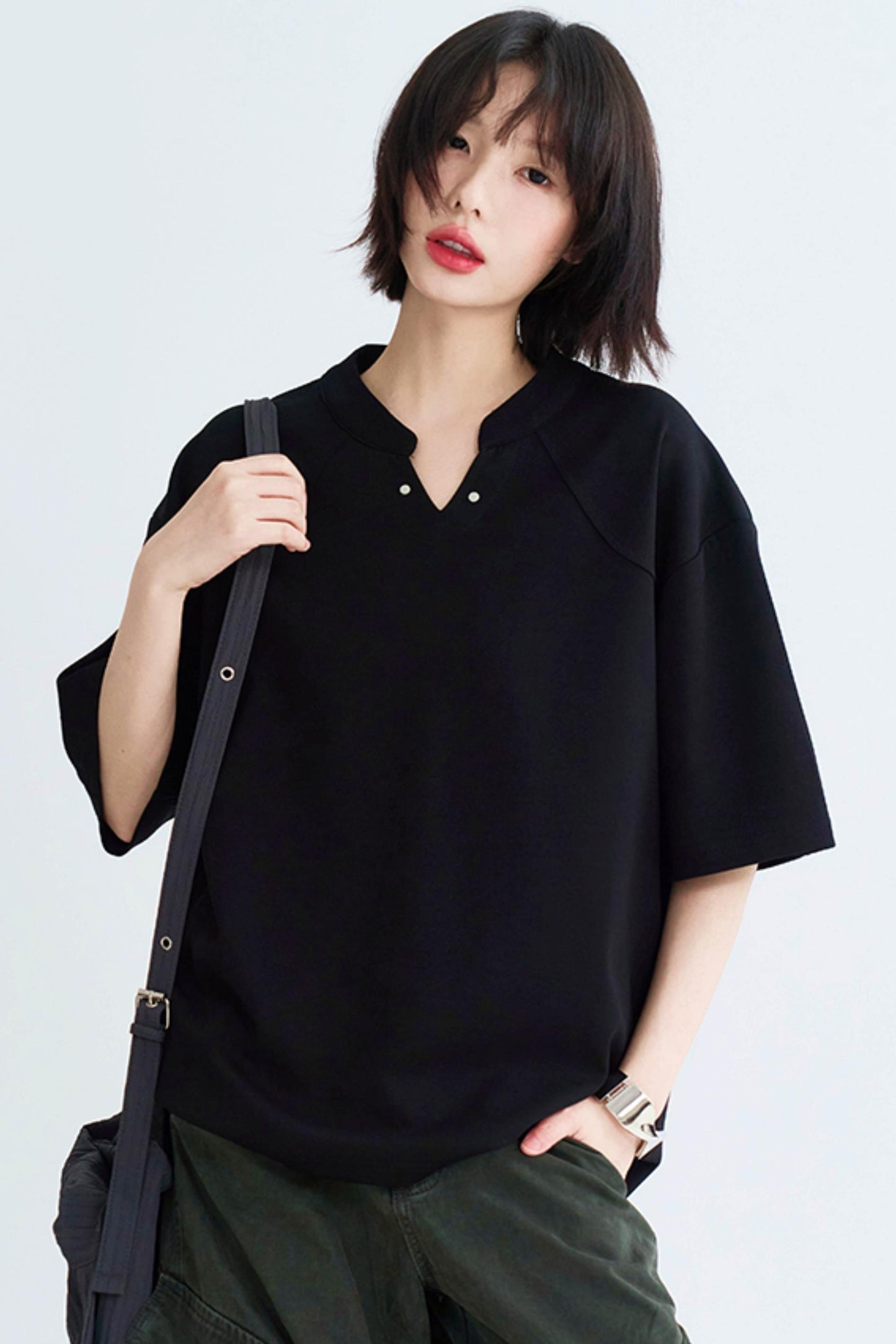 Solid Buoy Neck Loose Casual Tops