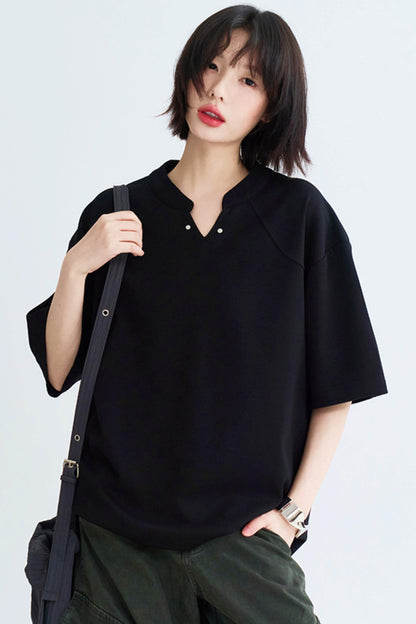 Solid Buoy Neck Loose Casual Tops
