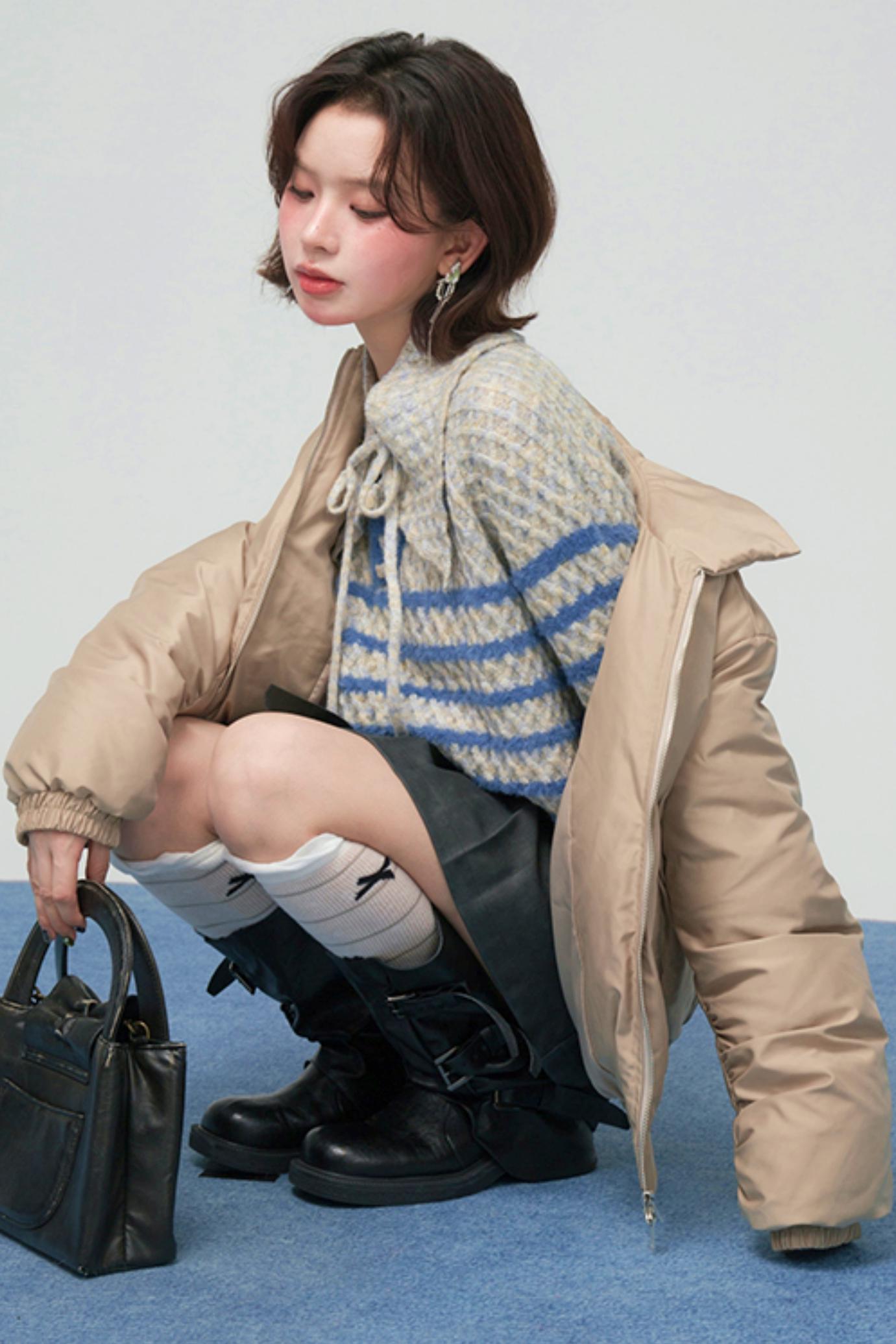 サテンコクーンダウンジャケット