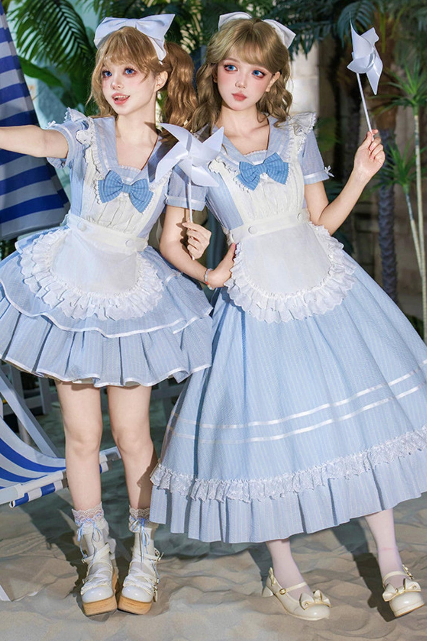 Klassisches maritimes Dienstmädchen-Lolita-Kleid + Accessoires
