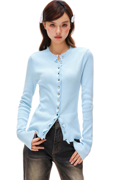 Love Star Button Slim Cardigan