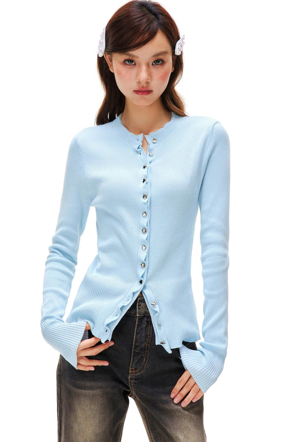 Love Star Button Slim Cardigan