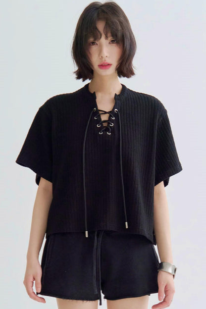 V-Neck Loose Fit Knit T-Shirt