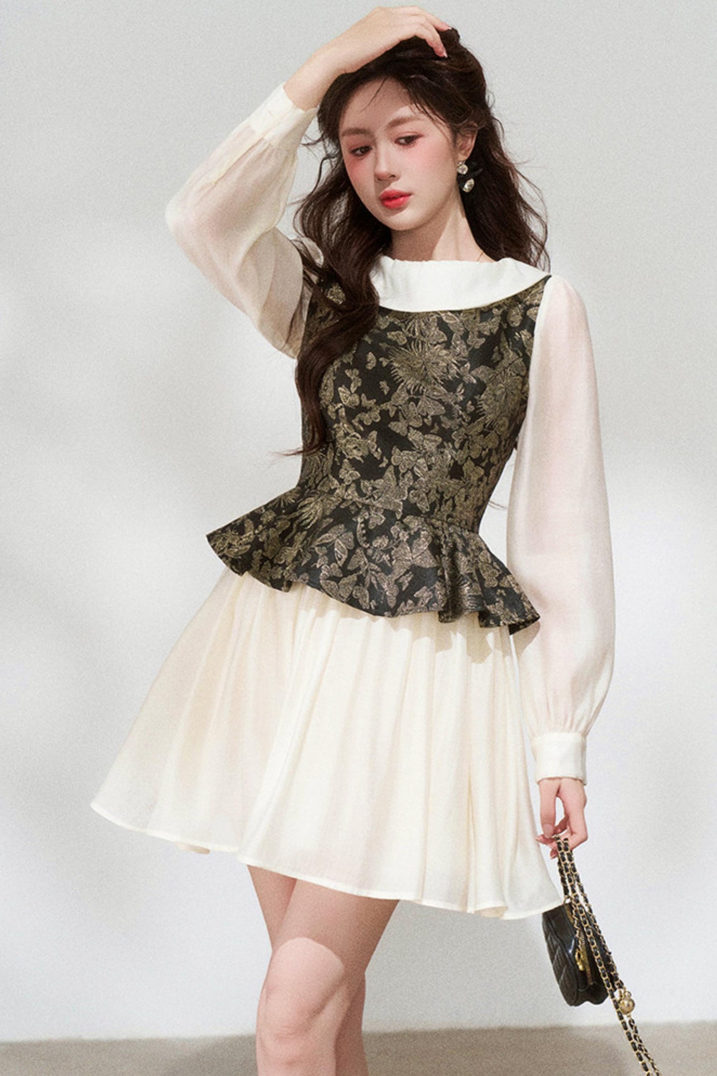 Retro French Style Long Sleeve Dress