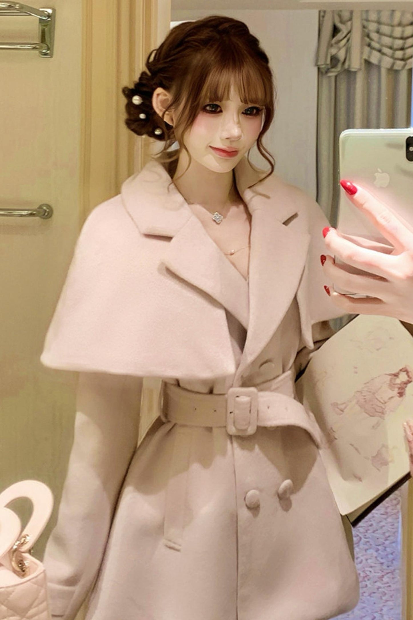 Celebrity Fur Collar Cape Coat