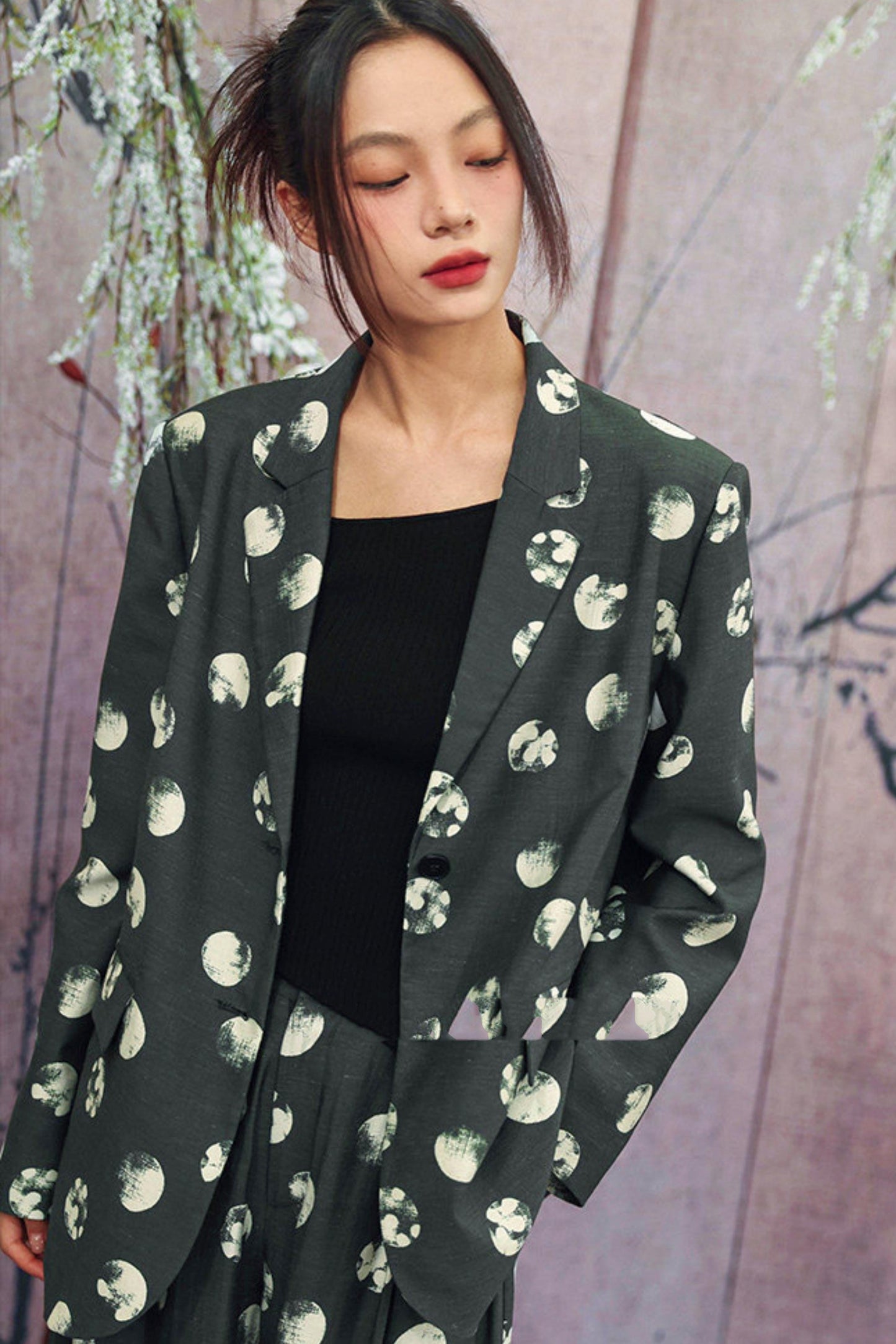 Polka Dot Shoulder Padded Blazer