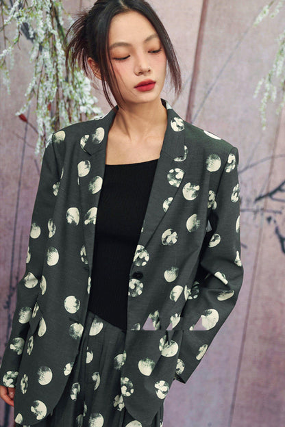 Polka Dot Shoulder Padded Blazer