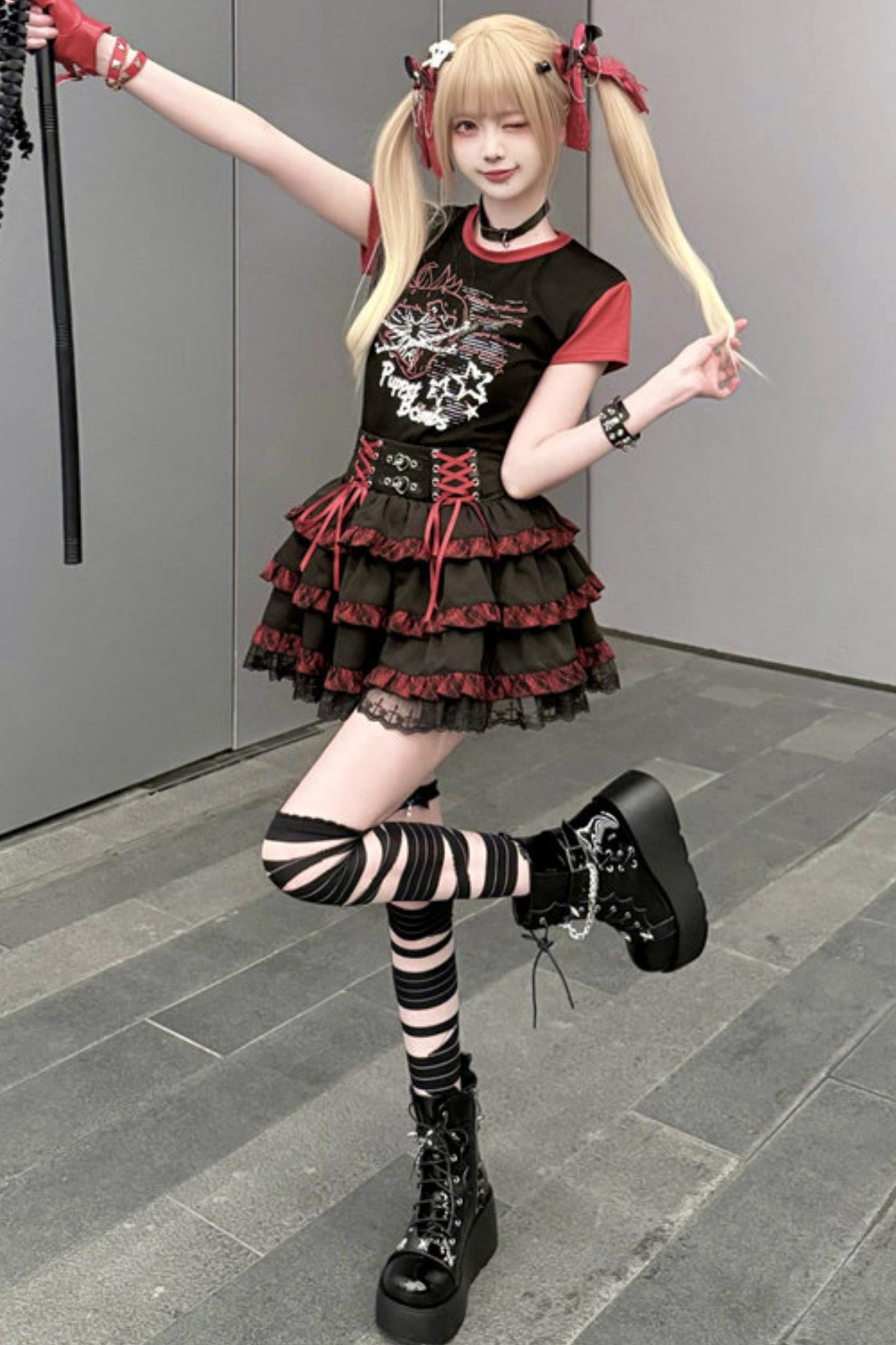 [Pre-Order] Subculture Dark Kawaii Punk T-Shirt + Skirt