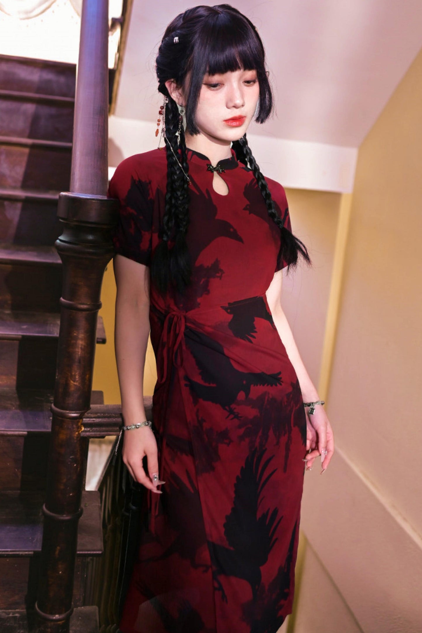 Abito Cheongsam Rosso e Nero