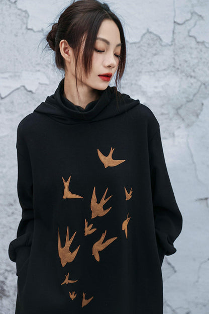 チャイニーズフリースラインフーデッドドレス