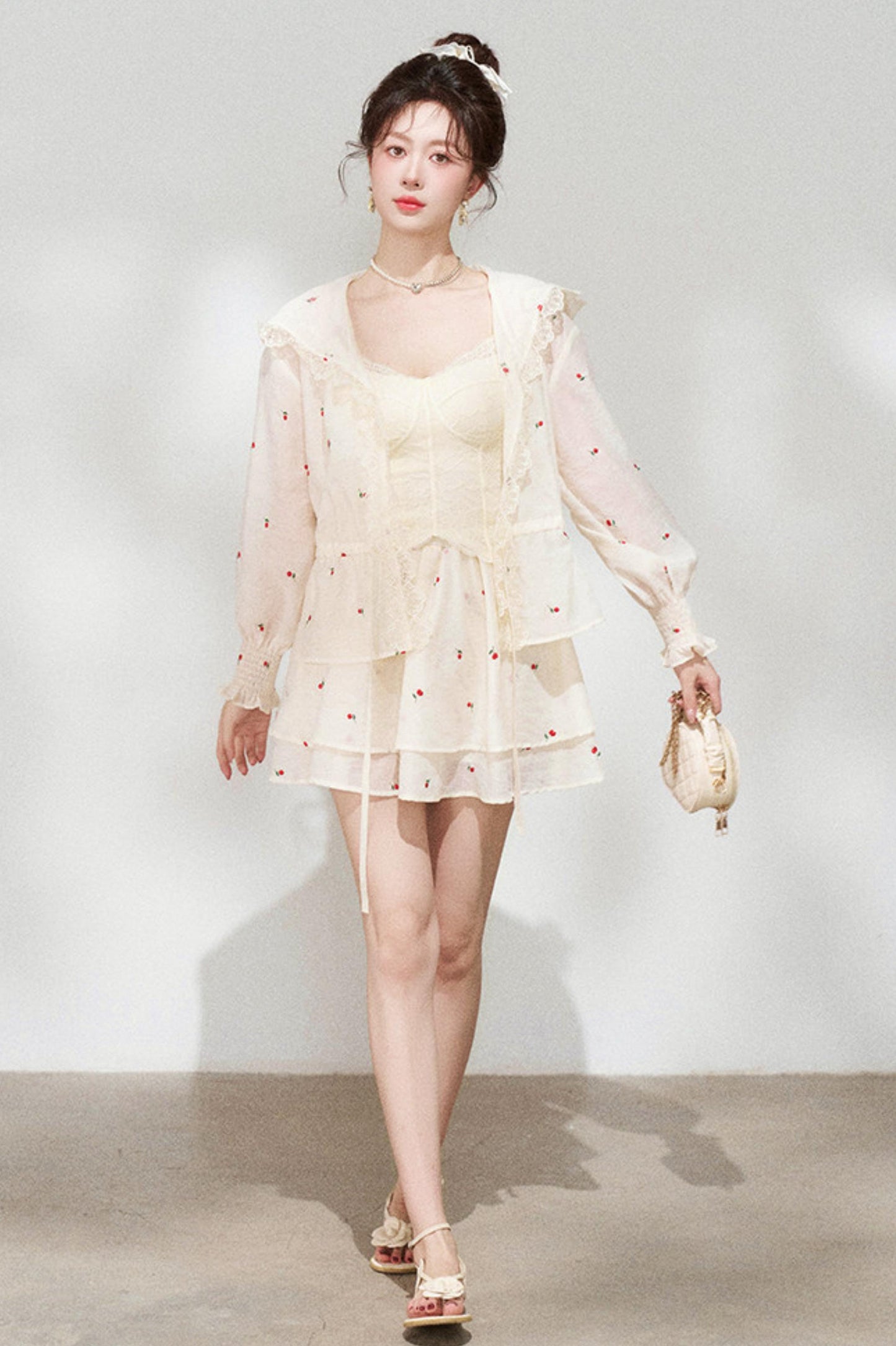 Lace Hooded Jacket + Top + Skirt