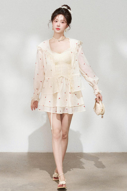 Lace Hooded Jacket + Top + Skirt