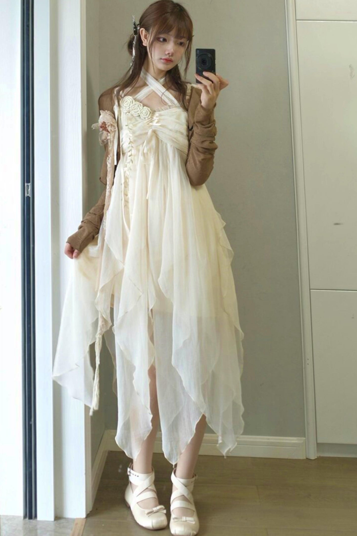 Robe lolita de fée d’un blanc pur (avec châle)