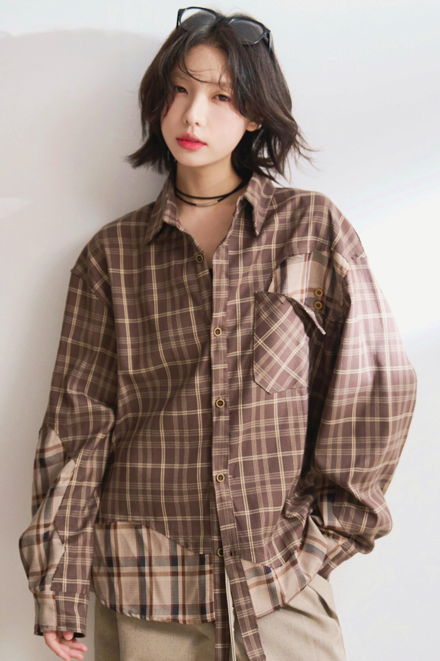 デザインチェックロングスリーブシャツ