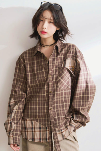 デザインチェックロングスリーブシャツ