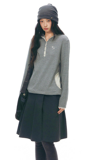 ストライプドフーデッドニットトップス