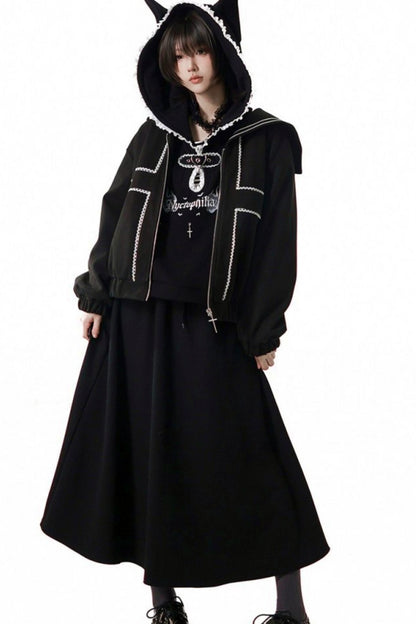 Black Slimming Jacket + Hoodie + Skirt + Leg Warmers