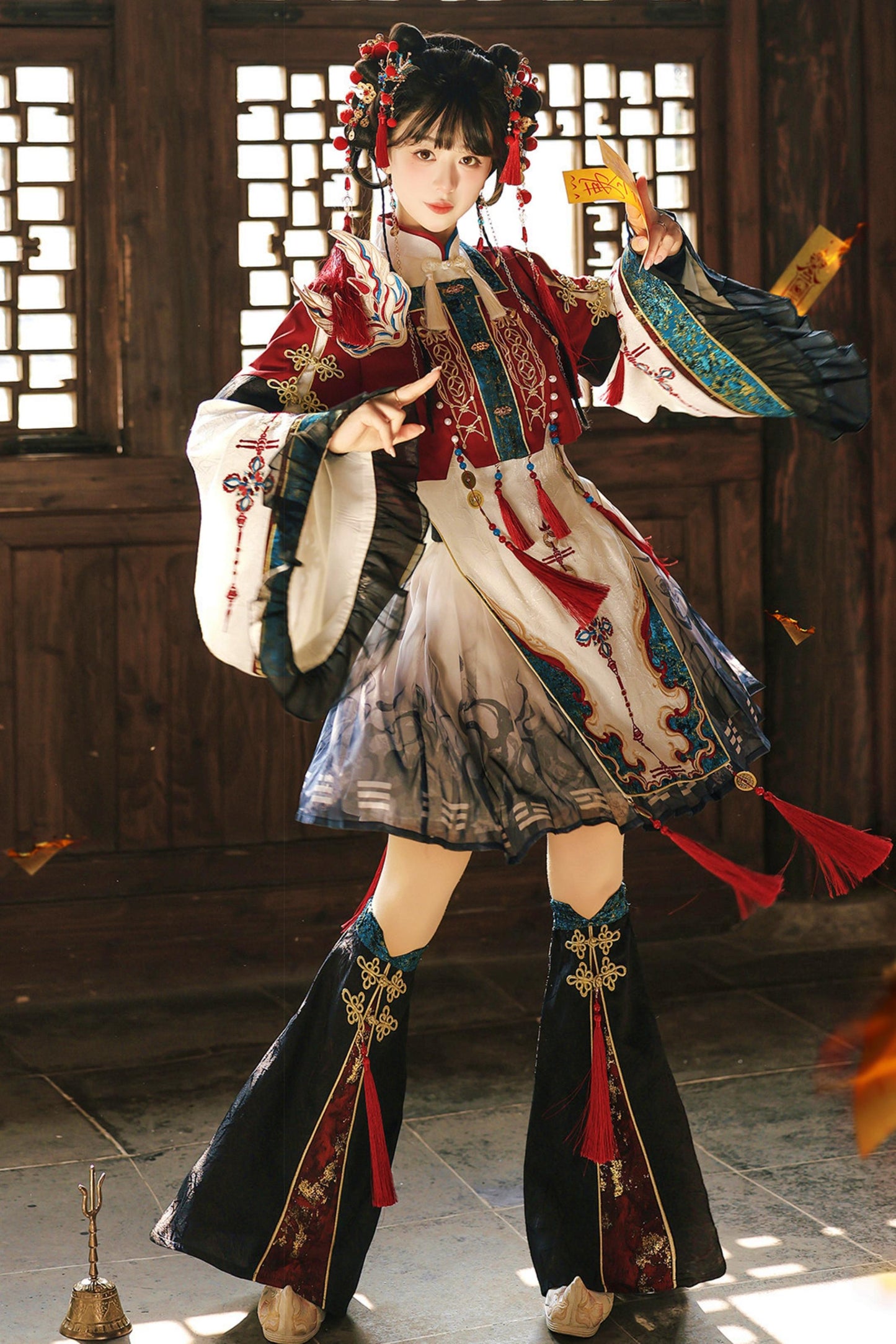 Robe Lolita Cyber Chine Fantaisie + Haut + Vêtement d'extérieur + Jupe + Guêtres