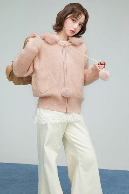 キャラメルファーカラーカーディガン