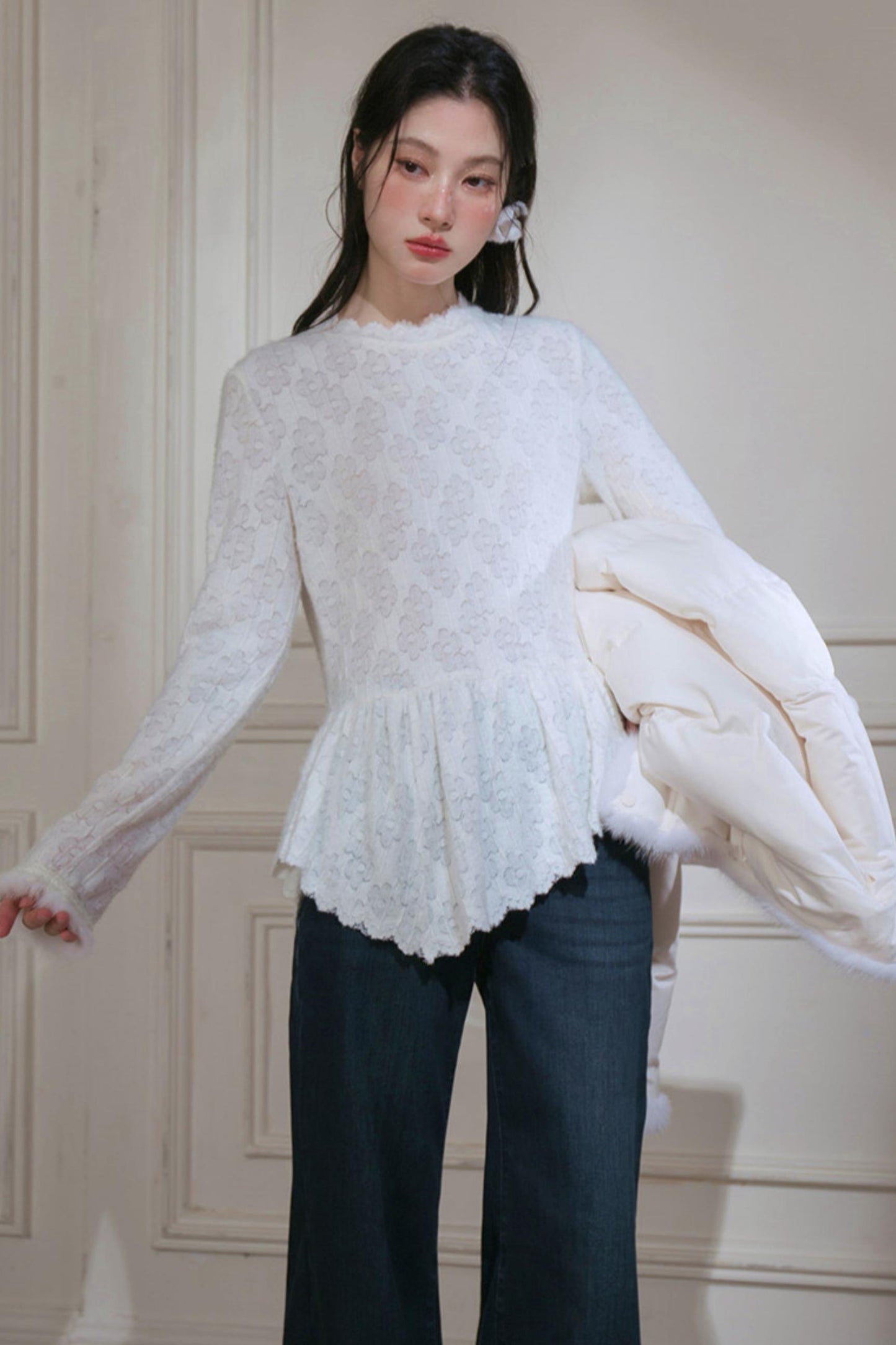 Velvet Lace Rabbit Fur Top