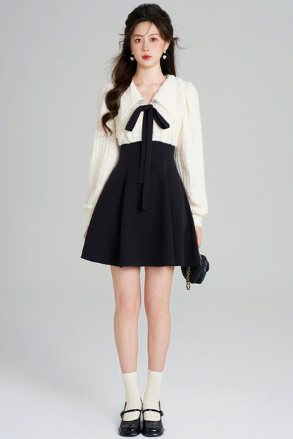 French Plush Patchwork Dress