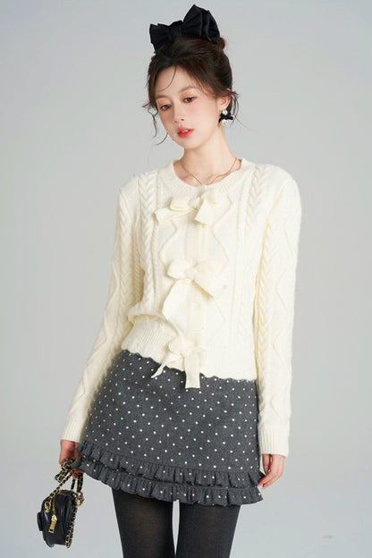 リボンケーブルニットカーディガン