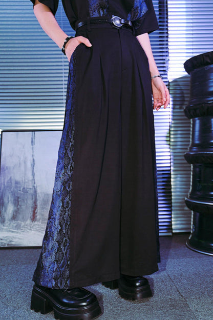 Snakeskin Print Pleated Wide-Leg Pants