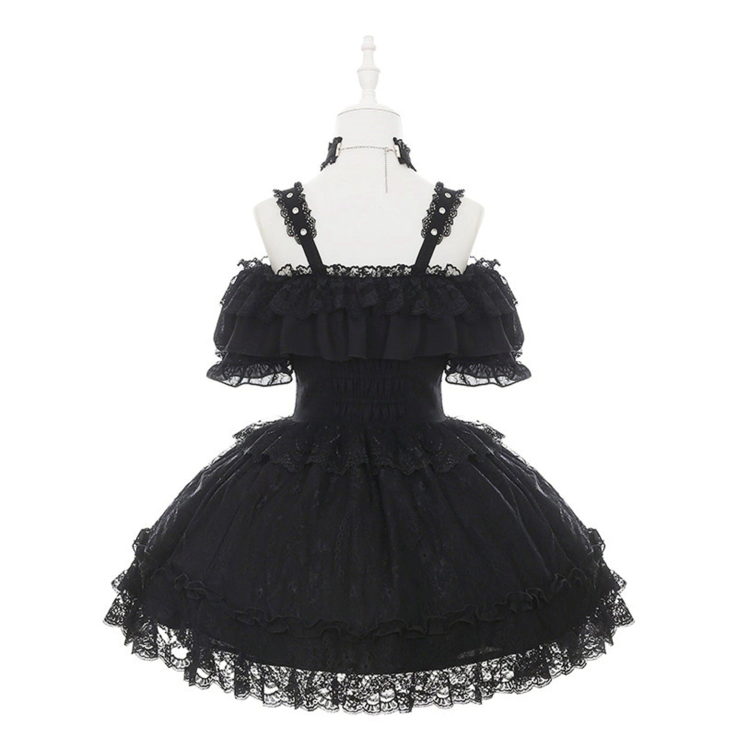 オフショルダー地雷レースドレス+ネックリング