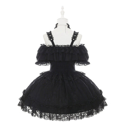 オフショルダー地雷レースドレス+ネックリング