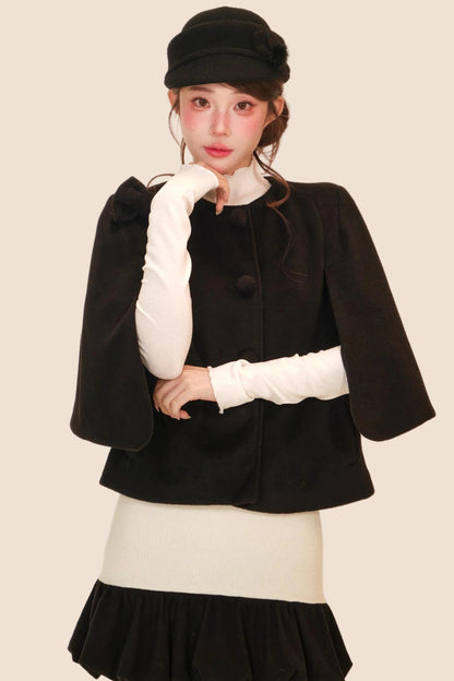 Monochrome Floral Cape Dress + Outerwear