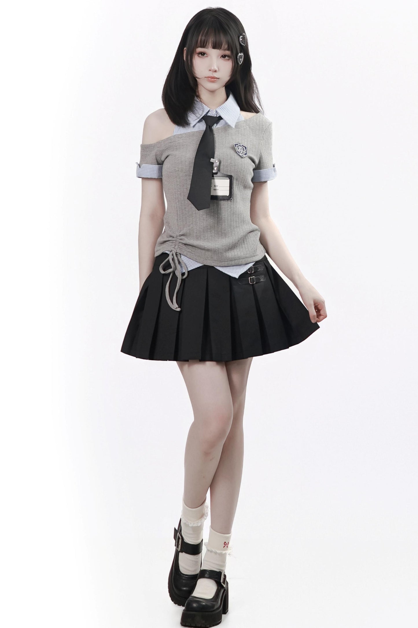 Asymmetrical School Uniform Set with Tie
