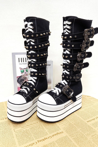 Punk-Canvas-Plateaustiefel