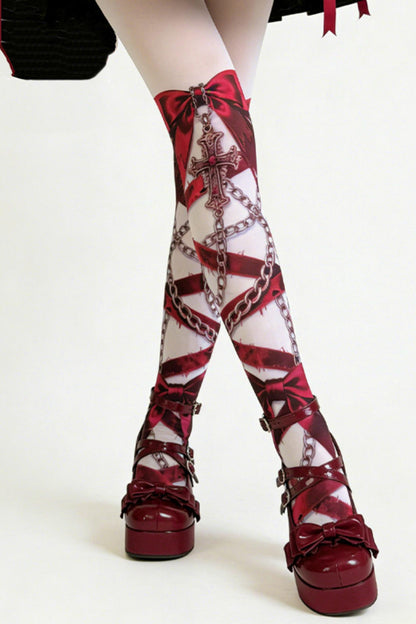 Blood Contract Cross Ribbon Gothic Tights