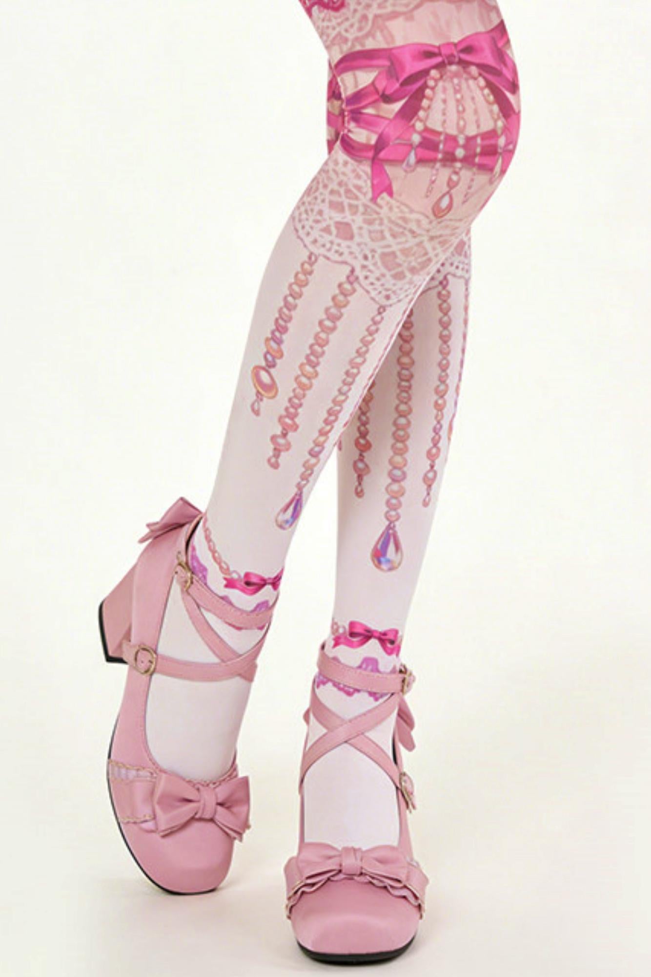 Princess Ribbon Jewel Garter Style Lolita Tights