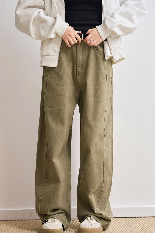 カジュアルソリッドストレートレッグスラックス