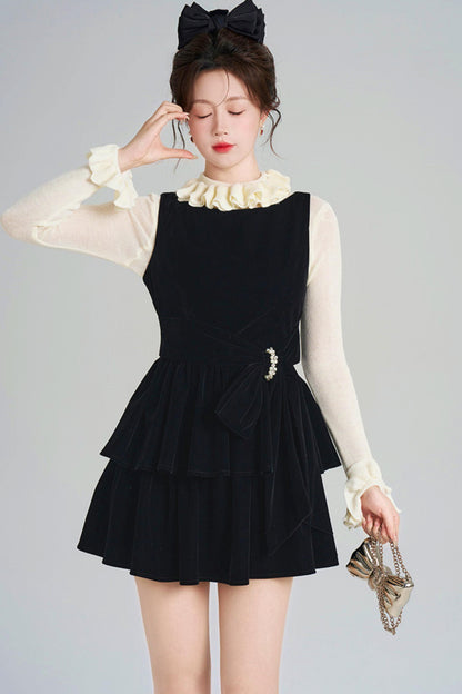 Black Velvet Tiered Dress + Top