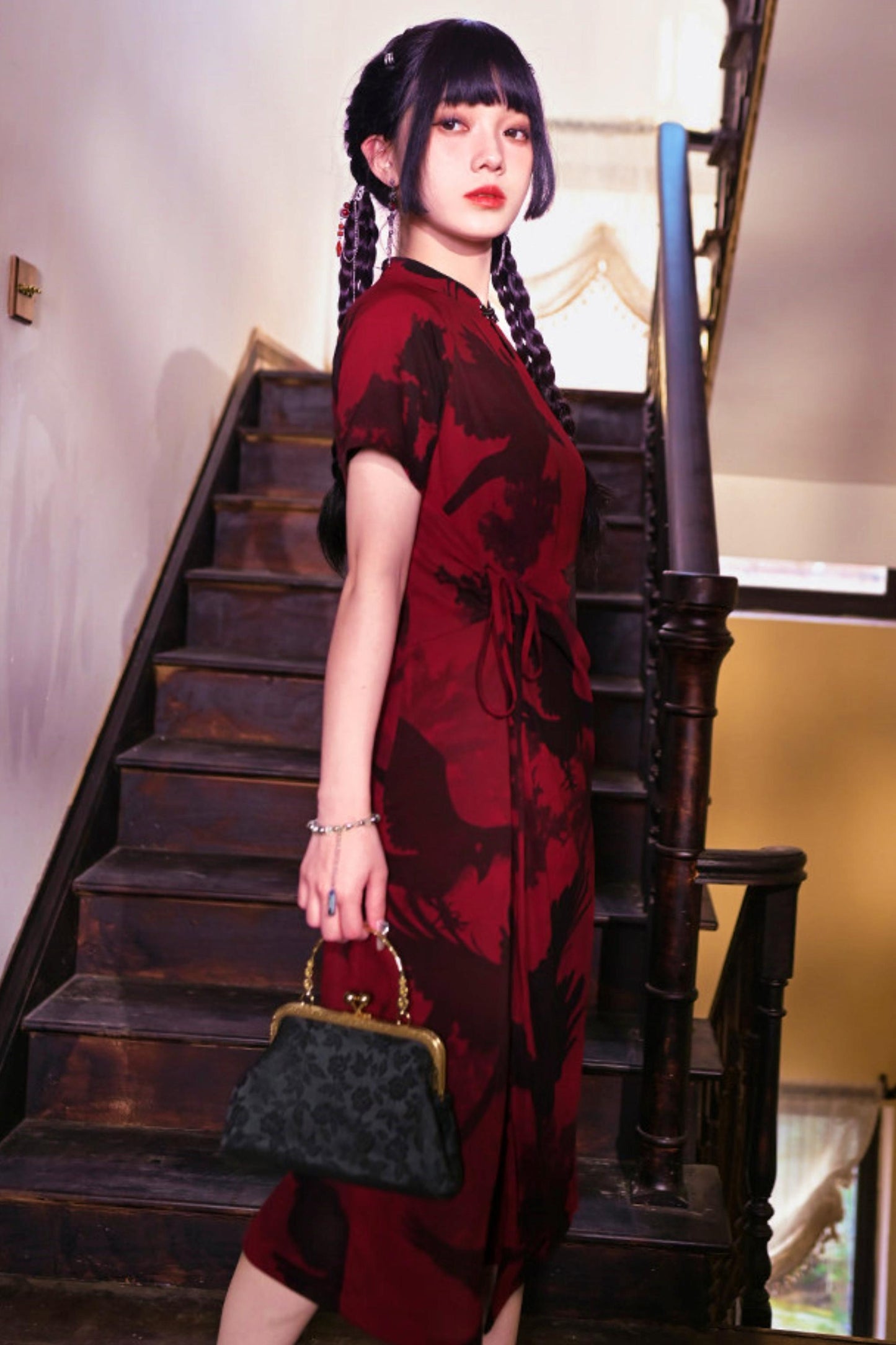 Abito Cheongsam Rosso e Nero