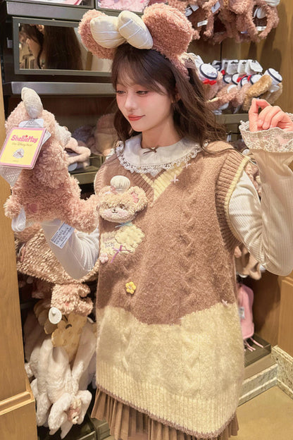 スウィートベアエンブロイダードニットベスト+カーディガン