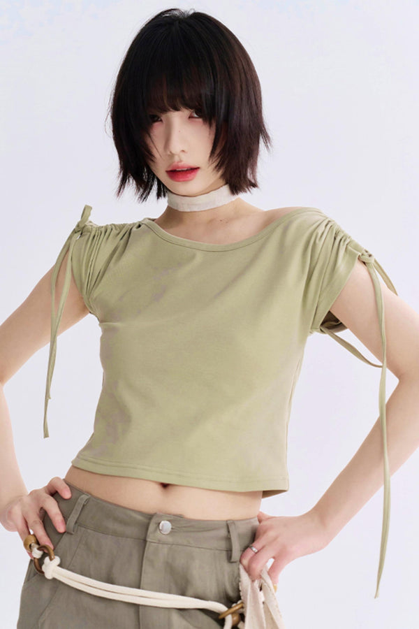 Shoulder Drawstring Cutout Tops