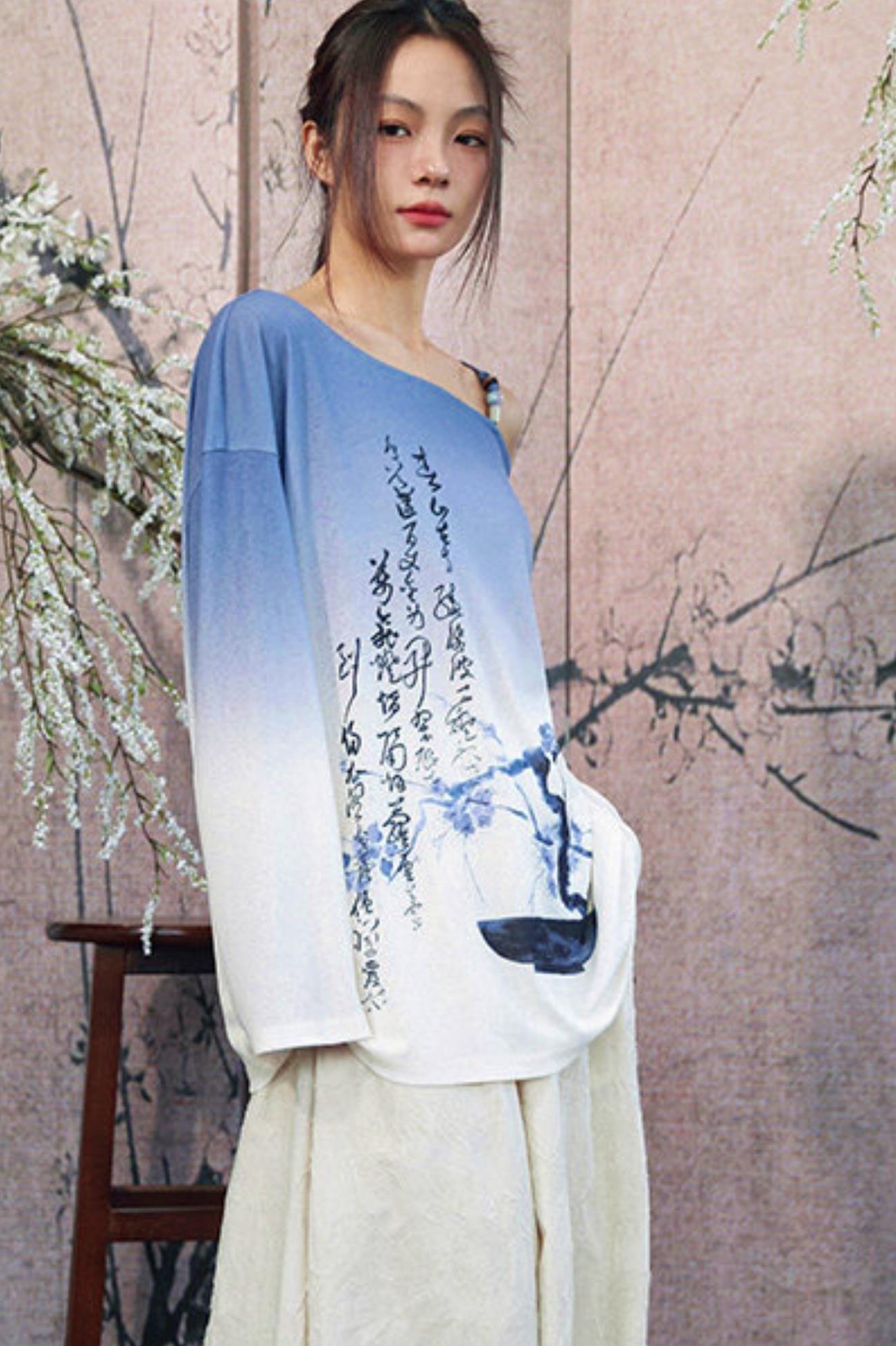 Ensemble élégant haut ample drapé en jacquard blanc cassé + jupe