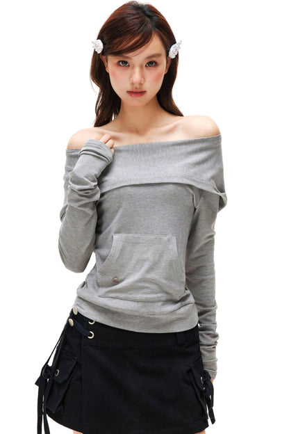 Off-Shoulder Slimming Hoodie Top