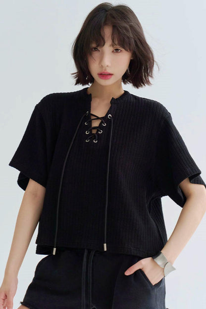 V-Neck Loose Fit Knit T-Shirt