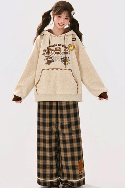 Fleece-Lined Wide Plaid Pants