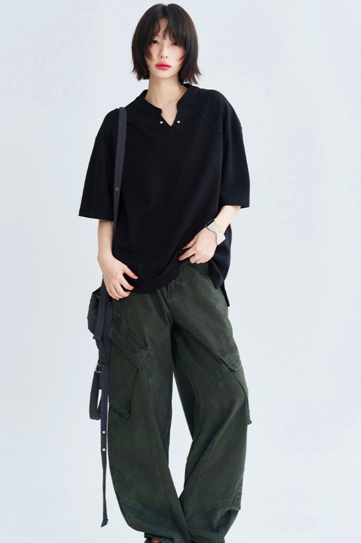 Solid Buoy Neck Loose Casual Tops